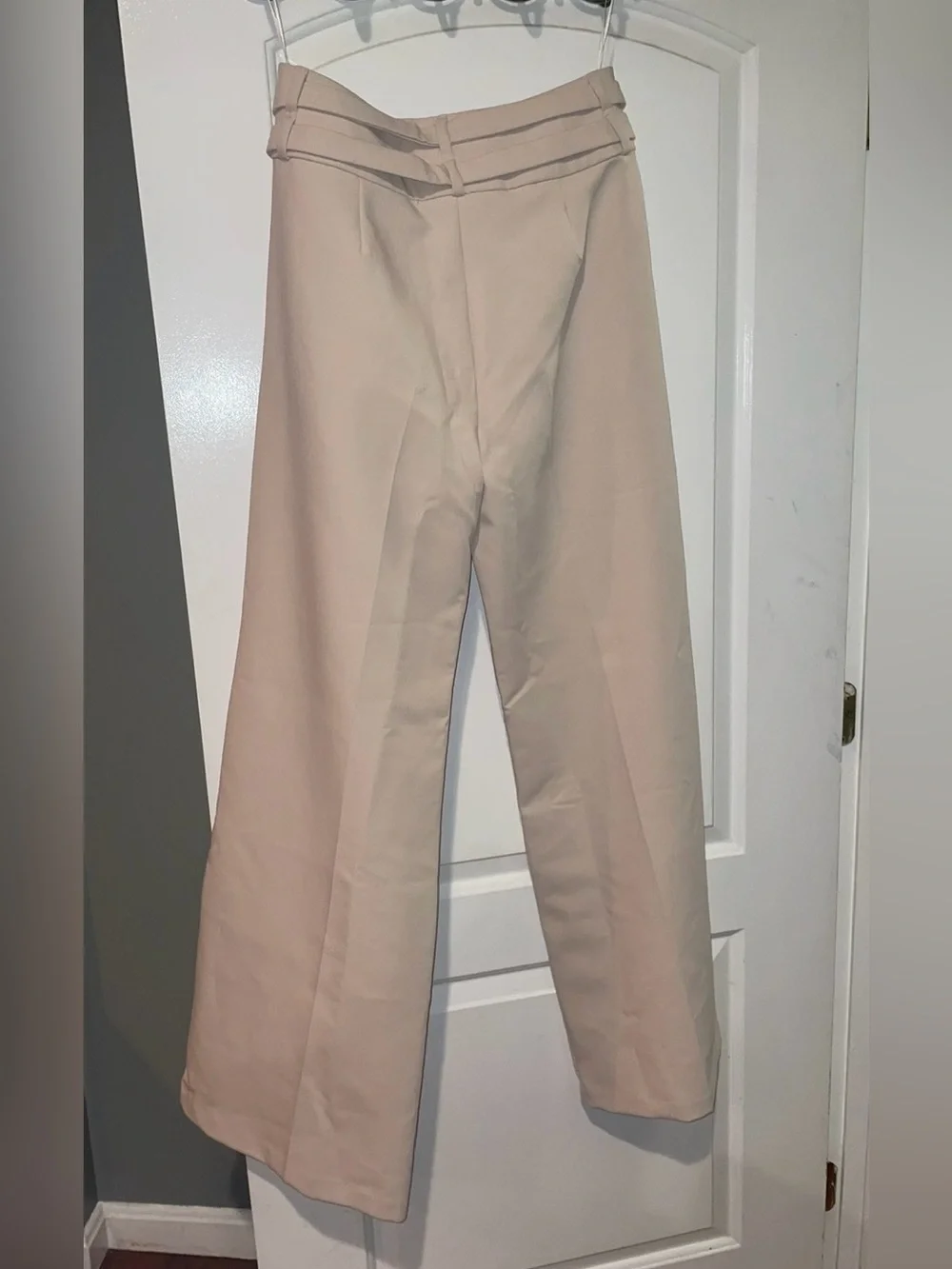 New! Amanda Uprichard Blythe High Waist Wide Leg Buckle Pants Bone 🤍 Medium NWT!